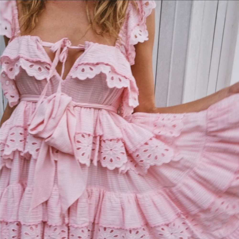 Innika Choo Schiffli Scallop Frill Dress - Mini, Pink